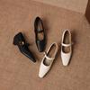 Krazing Pot Microfiber Square Toe Thick Med Heels Spring Summer Shoes Big Size 43 Metal Buckle Beauty Women Shallow Pumps