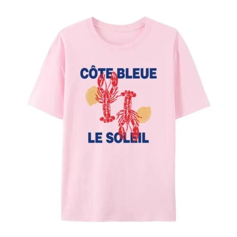 

Cute Y2k Lobster Pattern Tshirt for Womens Summer Retro Aesthetics Seafood Loose Cute La Dolce Vita Shirt Coastal Vacation S