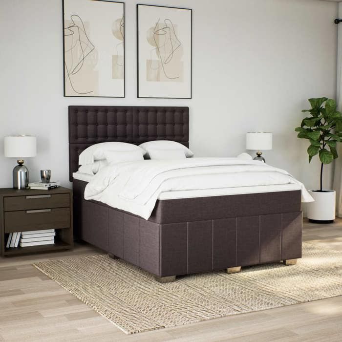 VidaXL Sommier à lattes de lit avec matelas Marron foncé 140x200 cm, lit, lit à plate-forme, lit à panneaux, meuble de 3291708