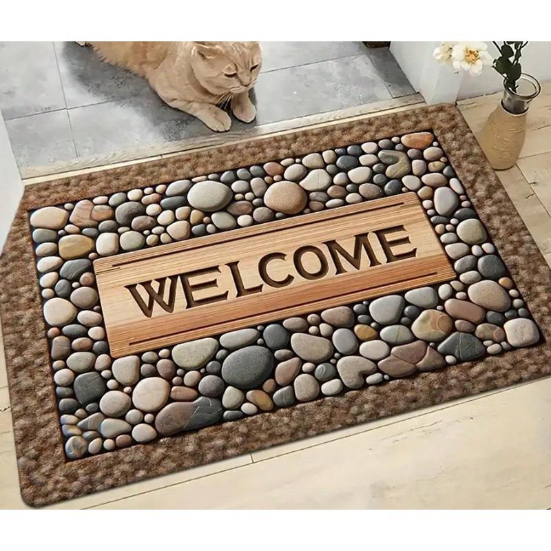 Welcome Home" Non-Slip Doormat Mat With Stone Pattern And Wooden Texture Design Gifts Birthday Graduation Room Decor Home Decor