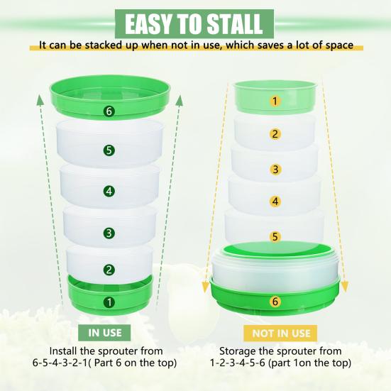 Tavă Rotundă pentru Germinat Fasole cu Găuri de Drenaj, Vas Germinare Stivuibil pentru Cultivarea Fasolei