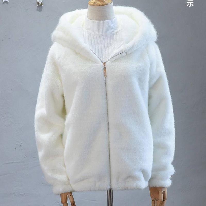 Winter new hooded imitation rabbit plush fur coat lamb wool loose thickened imitation mink velvet coat female trend