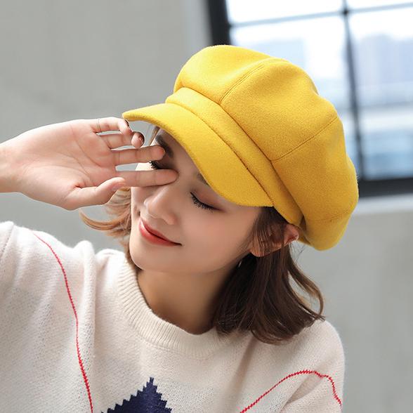 thumbnail image 2 of Cotton Letter Octagonal Forward Peaked Cap Autumn Winter Berets Hats 2 of 11