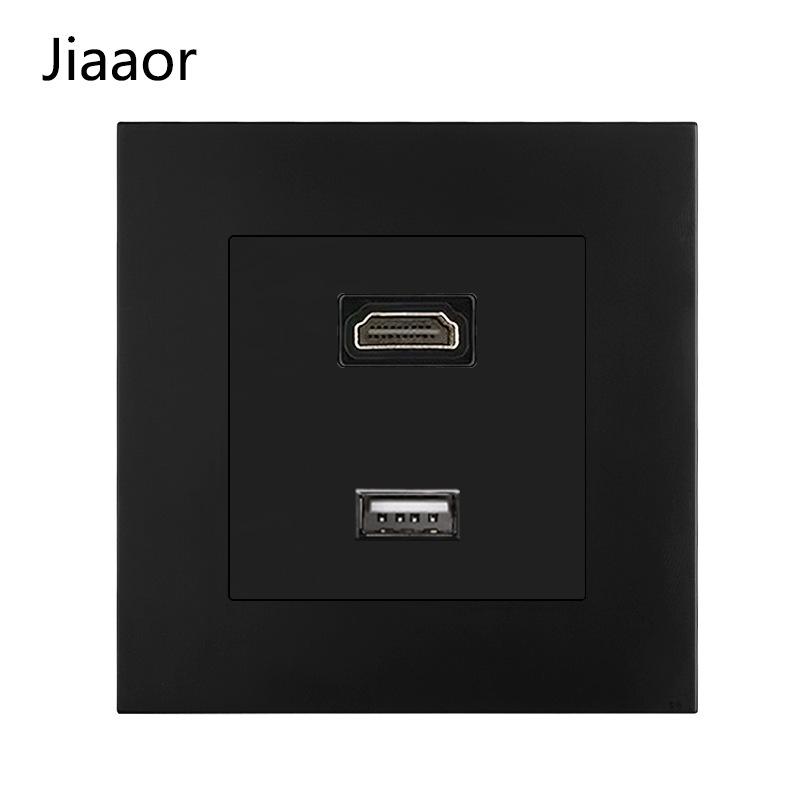 16A Black European Double Gang German-Style Switch & USB/Type-C Socket for Concealed Installation