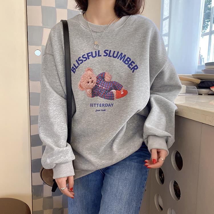 Fleece thickened super fire American retro sweater women's autumn and winter oversize crew neck jacket student loose
