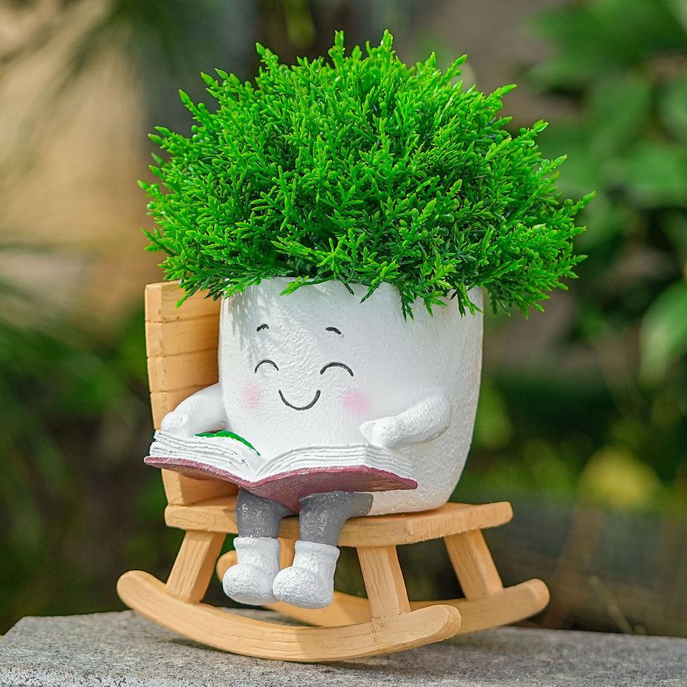 Funny Flower Pot Teacher Appreciation Gift Cute Chair Flower Pot Smile Face Planter Set for Indoor Outdoor Plants