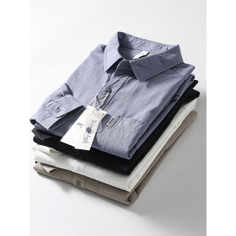 Japanese-Style Retro Cotton Shirt Men's Long Sleeve Casual Spring and Autumn Slim-Fitting Fashion Brand Coat Export Men's Clothing Cotton Shirt