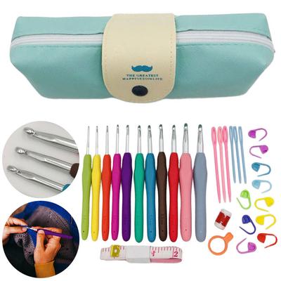 17pcs Crochet Hooks Kit 2.0mm To 8.0mm Aluminum Crochet Needles Yarn Weave Knitting Needle Set with Storage Bag DIY Weaving Tool
