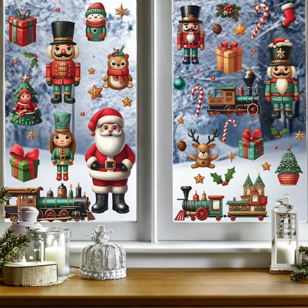 Christmas Nutcracker Window Cling Static Cling Glass Decoration Holiday Storefront Sticker No Trace Sticker