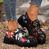 Mode Mode Floral Bedruckte Plateauschuhe Damen 2024 Herbst PU-Leder Freizeitschuhe Frau Bequeme Rutschfeste Ballerinas Zapatoas Mujer