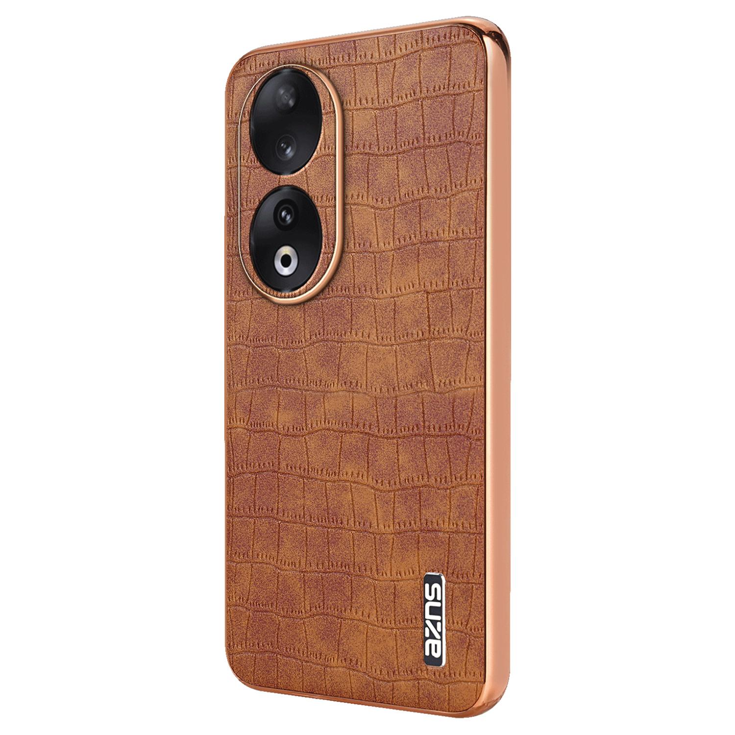 

Для телефону Honor 90 Чохол Гальванічне покриття Шкіряна задня кришка з текстурою крокодила Brown