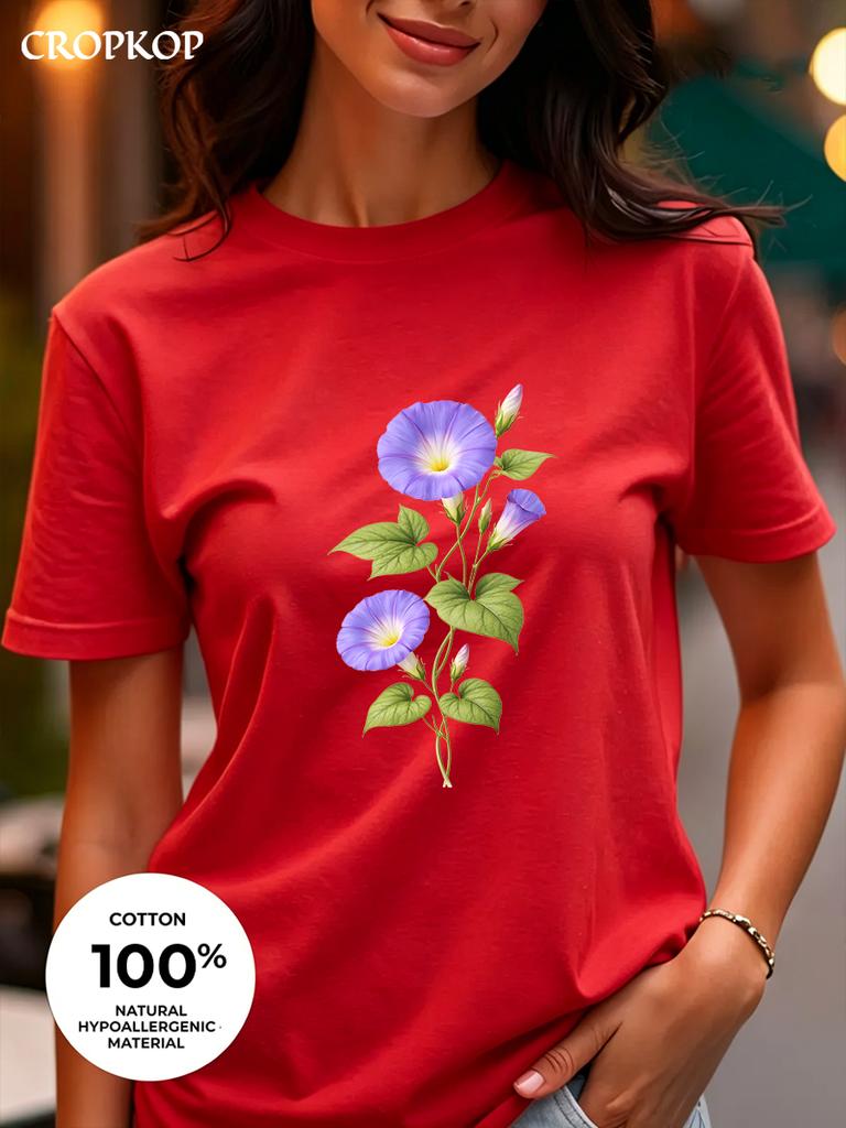 Realistic Flower Print Available In Three Colors 100 Pure Cotton Material Roundneck Shortsleeved Unisexs Tshirt Top