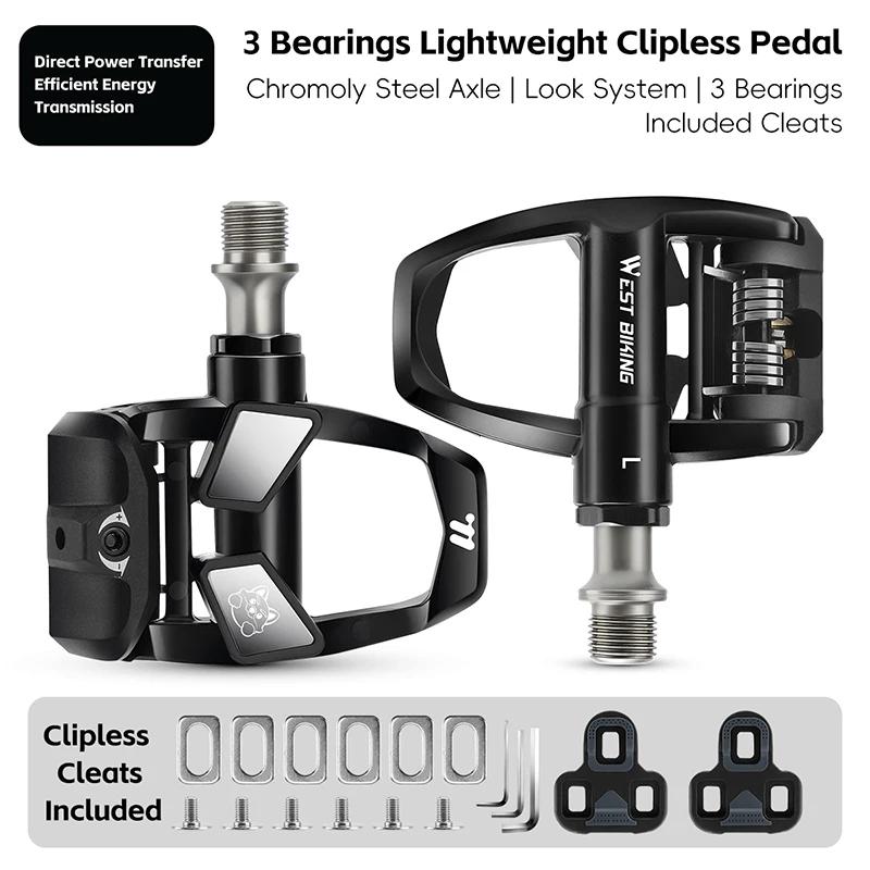 WEST BIKING Road Bike Pedals Nylon Bicycle Locking Pedals Cycling Bearing Cleats Clipless Pedal Look System With Locking Plates чёрный