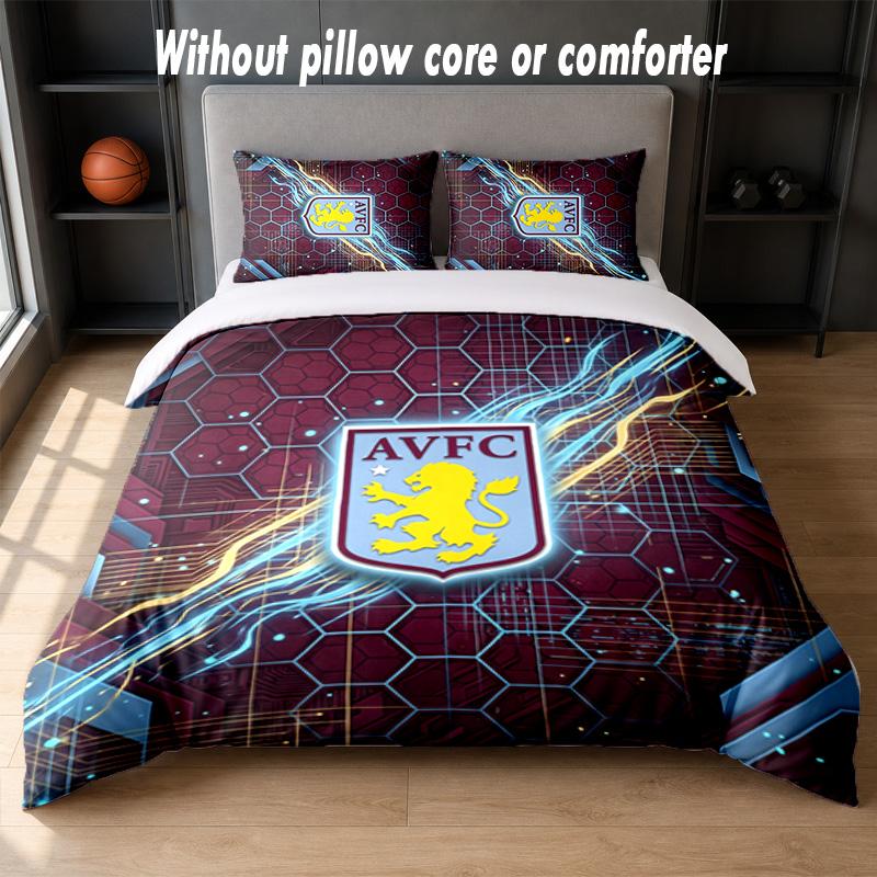 Aston Villa Football Design Bed Bedding Set 1 Duvet Cover + 2 Pillowcases Soft Breathable Household Bed Linens