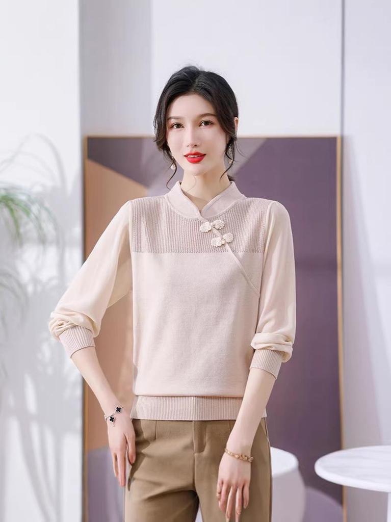Mom's Spring Fashion Long-Sleeve Knit Top Set for Middle-Aged & Elderly Women