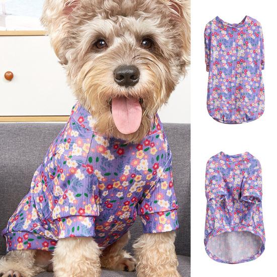 

Футболка с цветочным принтом для домашних животных, двусторонние рубашки с круглым вырезом, облегающие рубашки для собак, рубашки для домашних животных