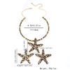 Stylish Leopard Pattern Starfish Necklace and Earring Trendy Women's Jewelry Set Elegant Accessories for Beach Vacations