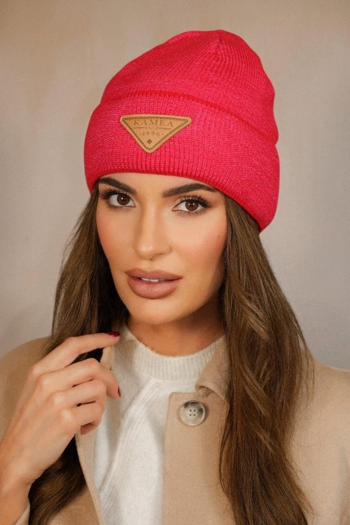 Naomi Beanie Winter Hat with Appliqué Color Scarlet