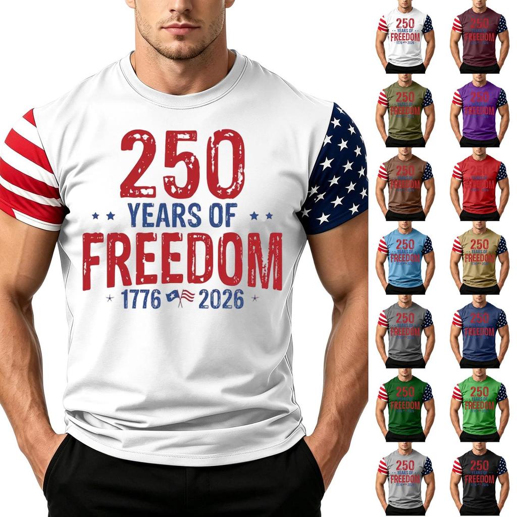 Men's Independence Day Flag Print Short Sleeve T-Shirt, Loose Casual Daily Summer Tops