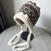 Women's winter knitted thickened warm drawstring stacking hat Fair Island style retro versatile wool hat women