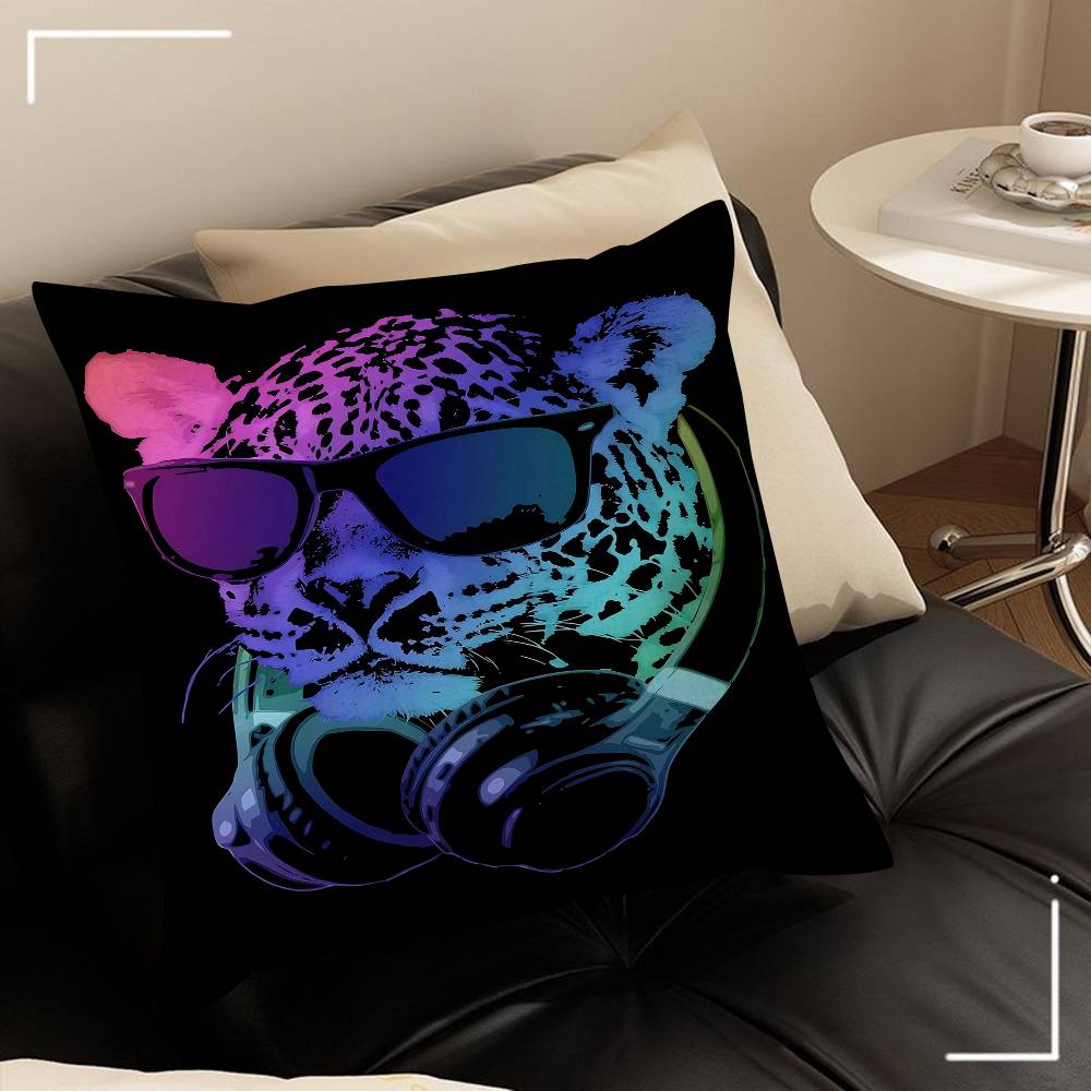 Animal Monkey Cat Dog Headphone Dj Music Pillowcase Toon Gift Cushion Cover Bedroom Home Sofa Chair Seat Decor Pillow Case