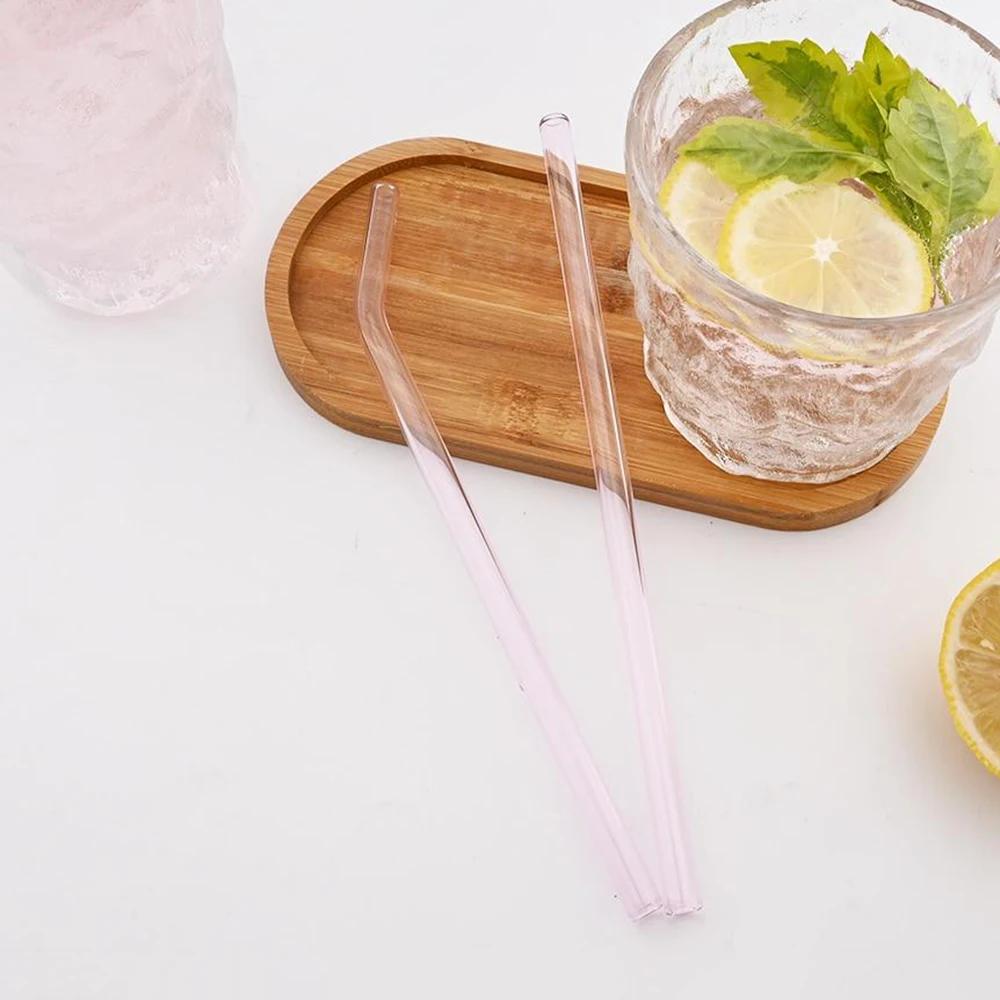 3/5/10/11Pcs Reusable Glass Straws Pink Glass Drinking Straws 8mm Tubes Juice Smoothie Tea Straws Glasses Straw Set for Drink