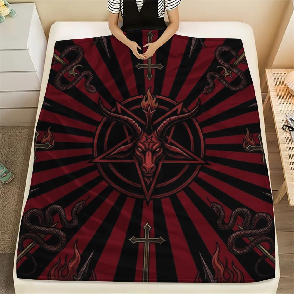 

1Pc satan Pentagram Print Flannel Blanket, High quality Comfortable for All Seasons, Home Decor, Warmth and Comfort, Perfect for Christmas Gifts W11 80cm x 120cm