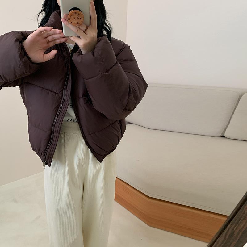 

Women s short cotton-padded jacket winter new small stand-up collar down cotton-padded jacket women s thickened cotton-padded jacket XL темно-коричневого