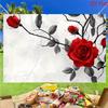 2D Artistic Black and White Red Rose Backdrop for Live Streaming & Decoration
