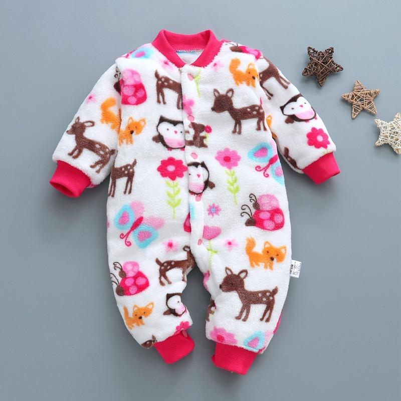 Baby Flannel One Piece Pajamas Newborn Autumn and Winter Plush Home Clothes Infant Bodysuit
