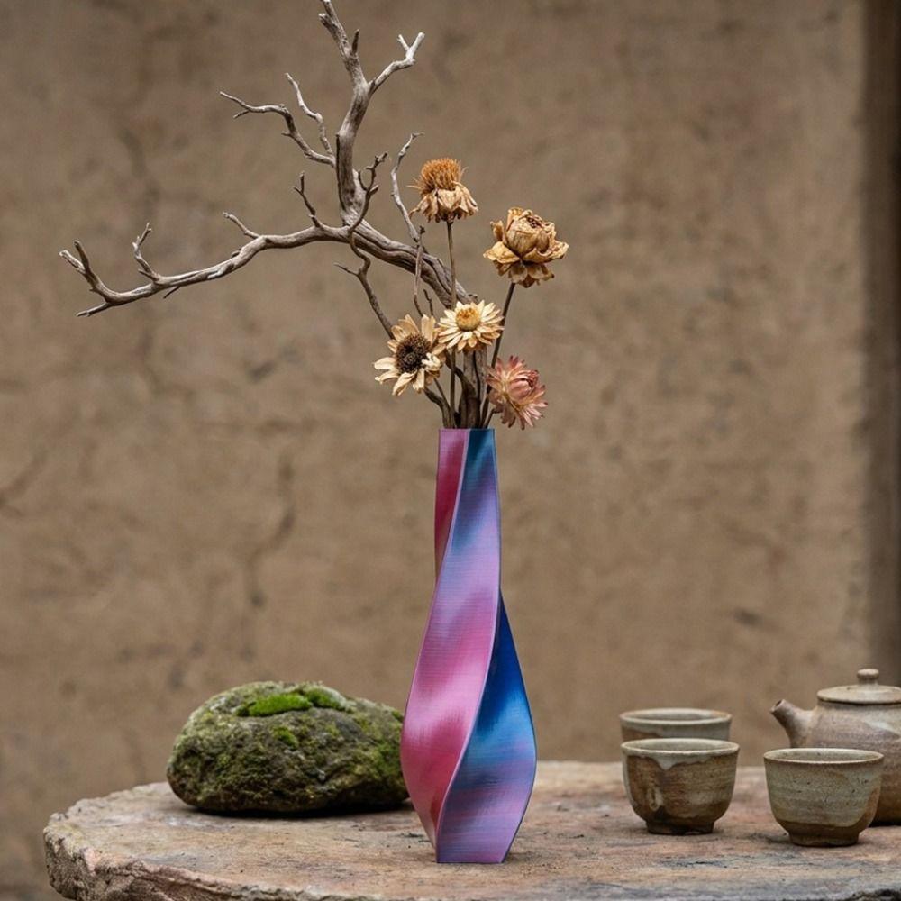 Twisted Design 3D Printed Flower Vases Gradient Color Plant Pot Home Desktop Decorations