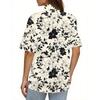 Women's Fashion Casual Button Pocket Shirt Short Sleeve Print Lapel Top