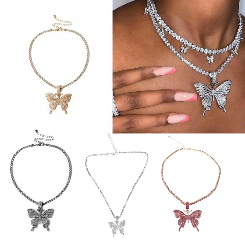 Fashion 3D for Butterfly Pendant Necklace Sparking Crystal Pave for Butterfly Necklace Cubic Zircon Necklace Jewelry Dec