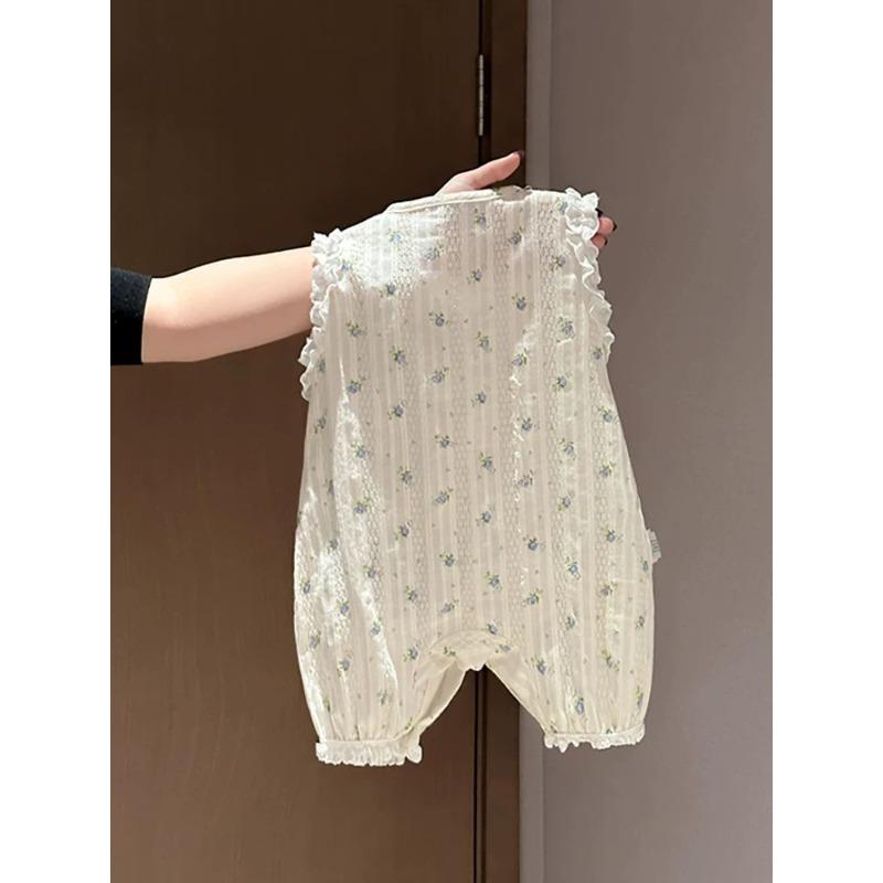 Sweet Floral Infant Wrap Hip Onesie Light Thin Sleeveless Stylish Baby Girls Summer Walking Wear 0-18M