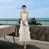 Sanya French Seaside Spaghetti Strap Ruffled Vacation Dress