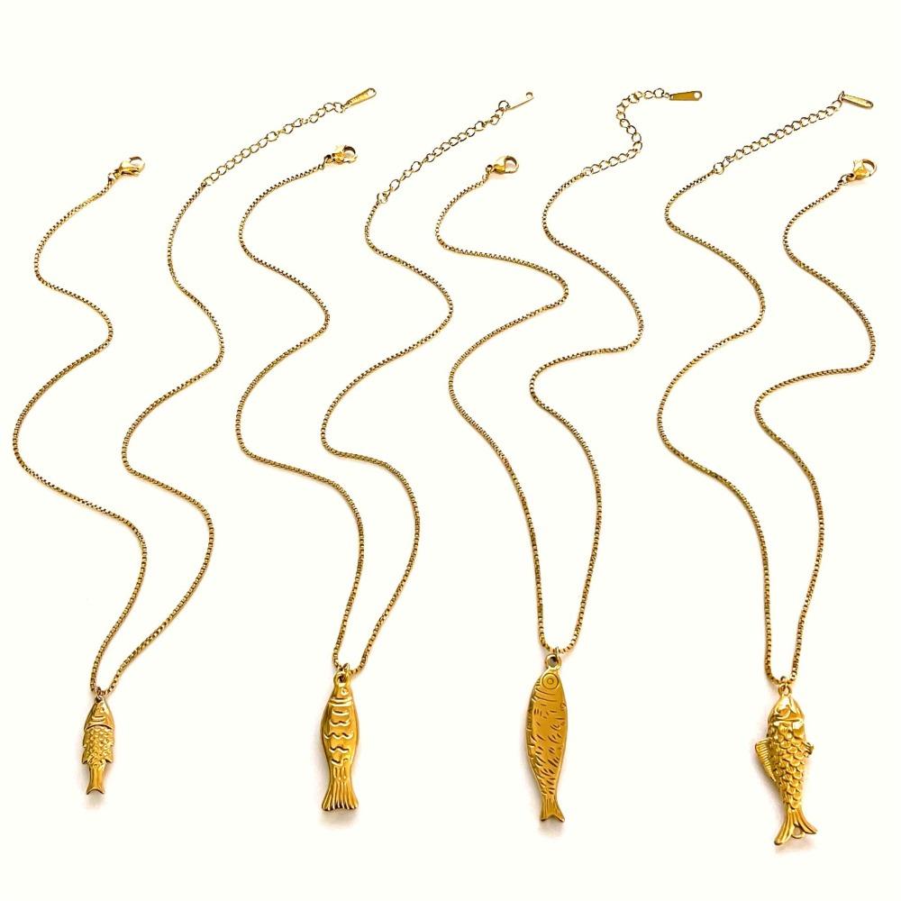 Gold Mini Fish Necklace Jewelry Ocean Style Beach Chain Choker Fish Pendant Necklace  Sea Beach