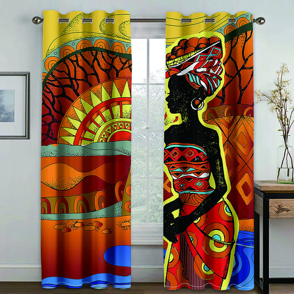 Luxury Window Curtain African Woman Art Window Curtains Living Room Outdoor Fabric Drapes Curtain Home Decor