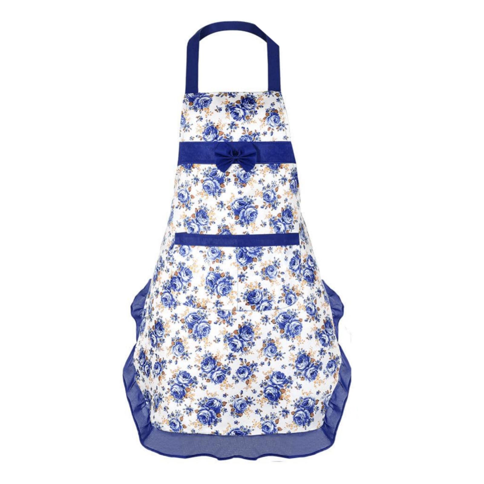 

Kitchen Floral Dotted Plaid Apron For Women With Large Pockets,Cute Chef Cooking Apron For Everyday Cooking,Baking,BBQ And Gardening One Size синий