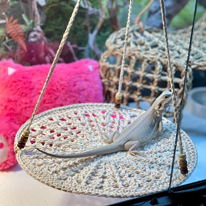 Reptile Summer Hammocks Lizards Hammock Bearded Dragons Round Crocheted Net Hammock Bed Crocheted Supplies