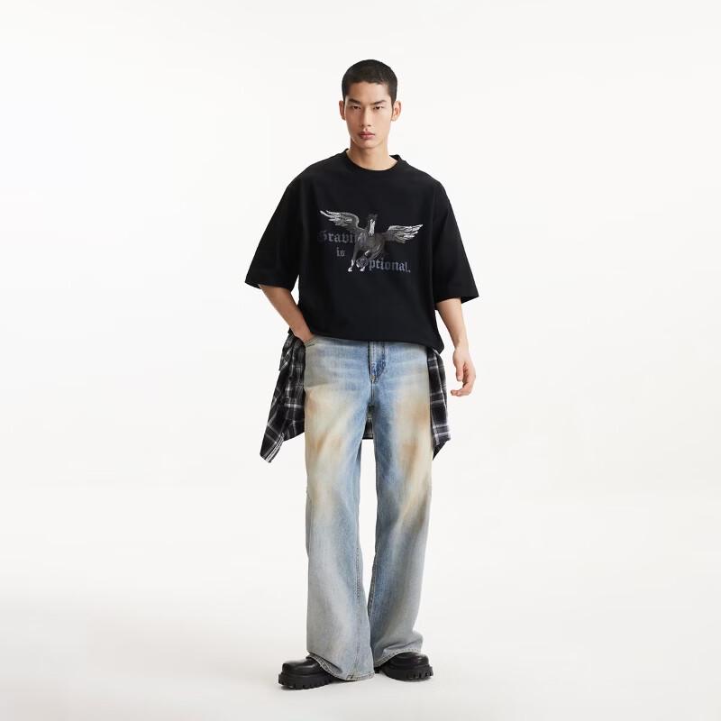 JACK&JONES Men's Loose Fit Letter Print Short Sleeve T-Shirt