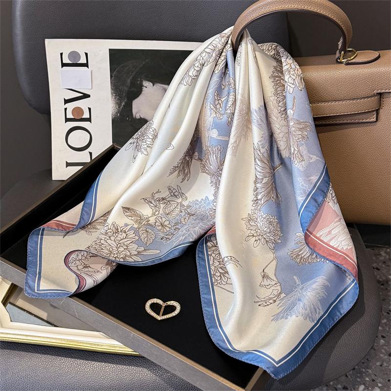 100% Twill Silk Square Scarf for Women 65cm Neck Tie Neckerchief Double side Female Foulard Headband Hijab Shawl Bandana