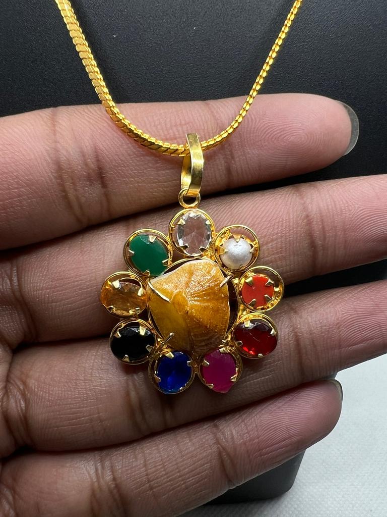 Handcrafted Navratna Pendant, Handcrafted Unique Navratna Pendant with Central Yellow Gemstone, Elegant Style Jewelry Perfect for Daily Wear