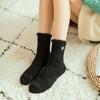 Color Sweet Girls Love Embroidery Coral Fleece Socks Female Hosiery Cute Floor Socks Mid-tube Socks