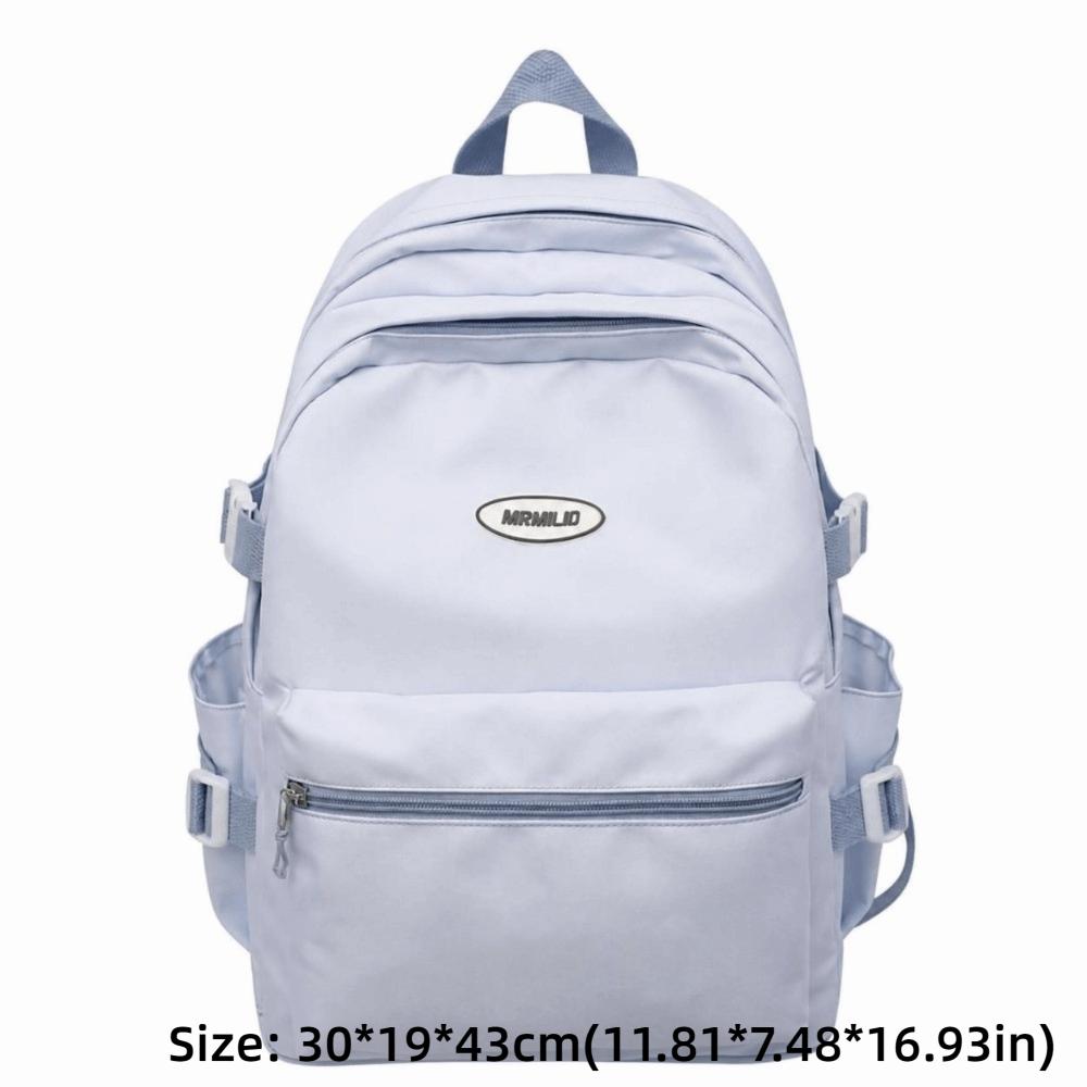 Trendy Solid Color Backpack Nylon Large Capacity Casual Daypack Multi-pocket Travel Rucksack