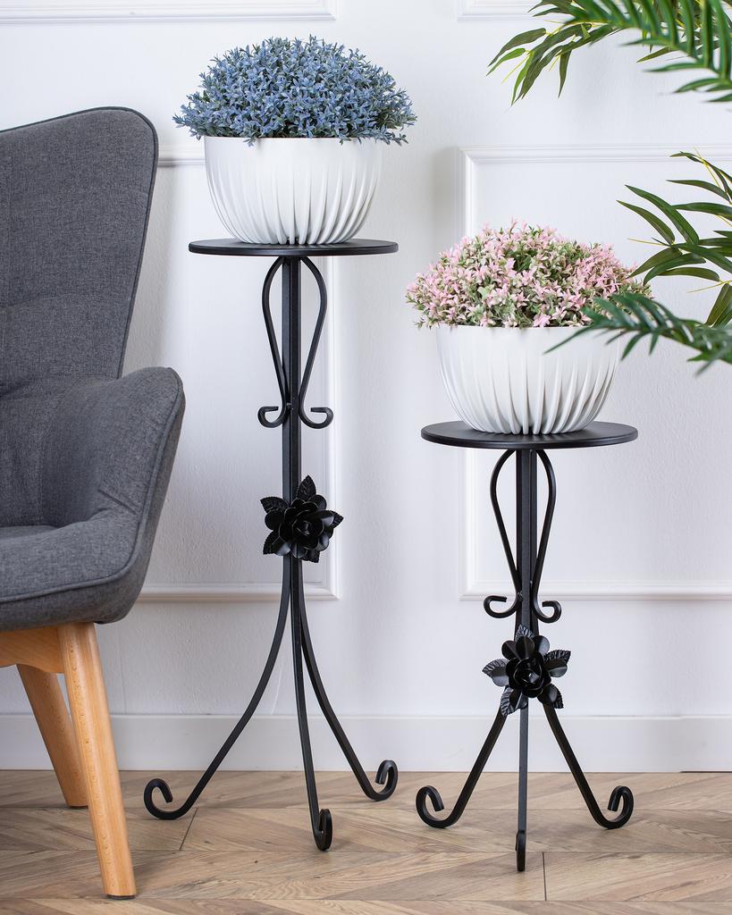 Kwietnik Metalowy Czarny Z Różą 55 Cm