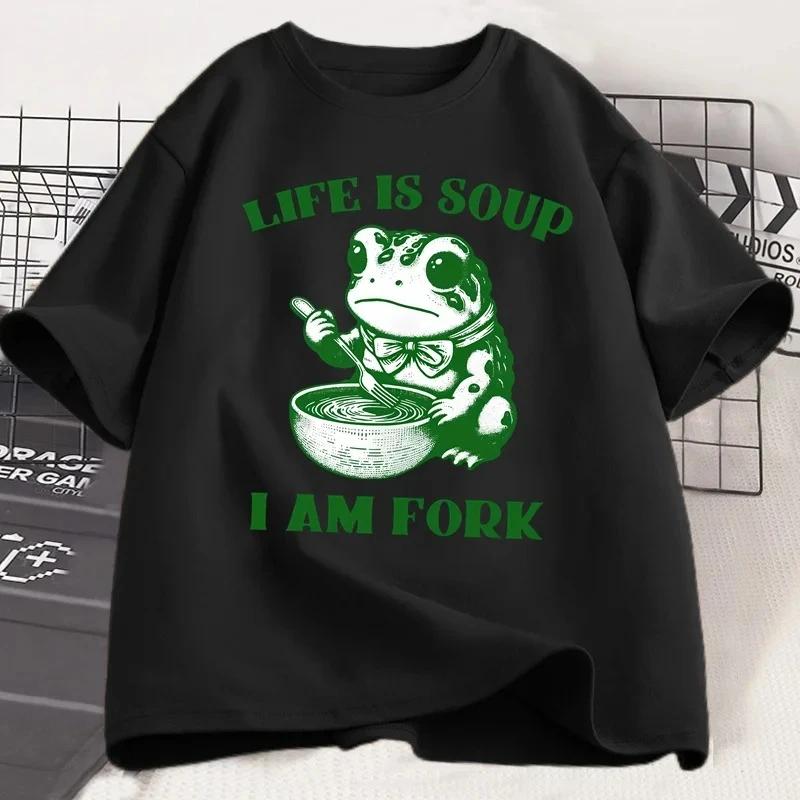 Summer men's Life Is Soup I Am Fork English printed T-shirt. Fun frog Summer short-sleeved camiseta hombre9