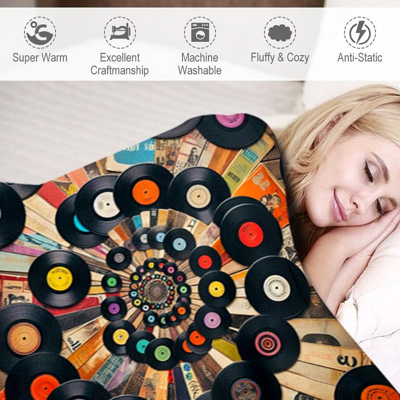 1PC Music Records printed blanket, all season lightweight home office outdoor nap multifunctional blanket A13