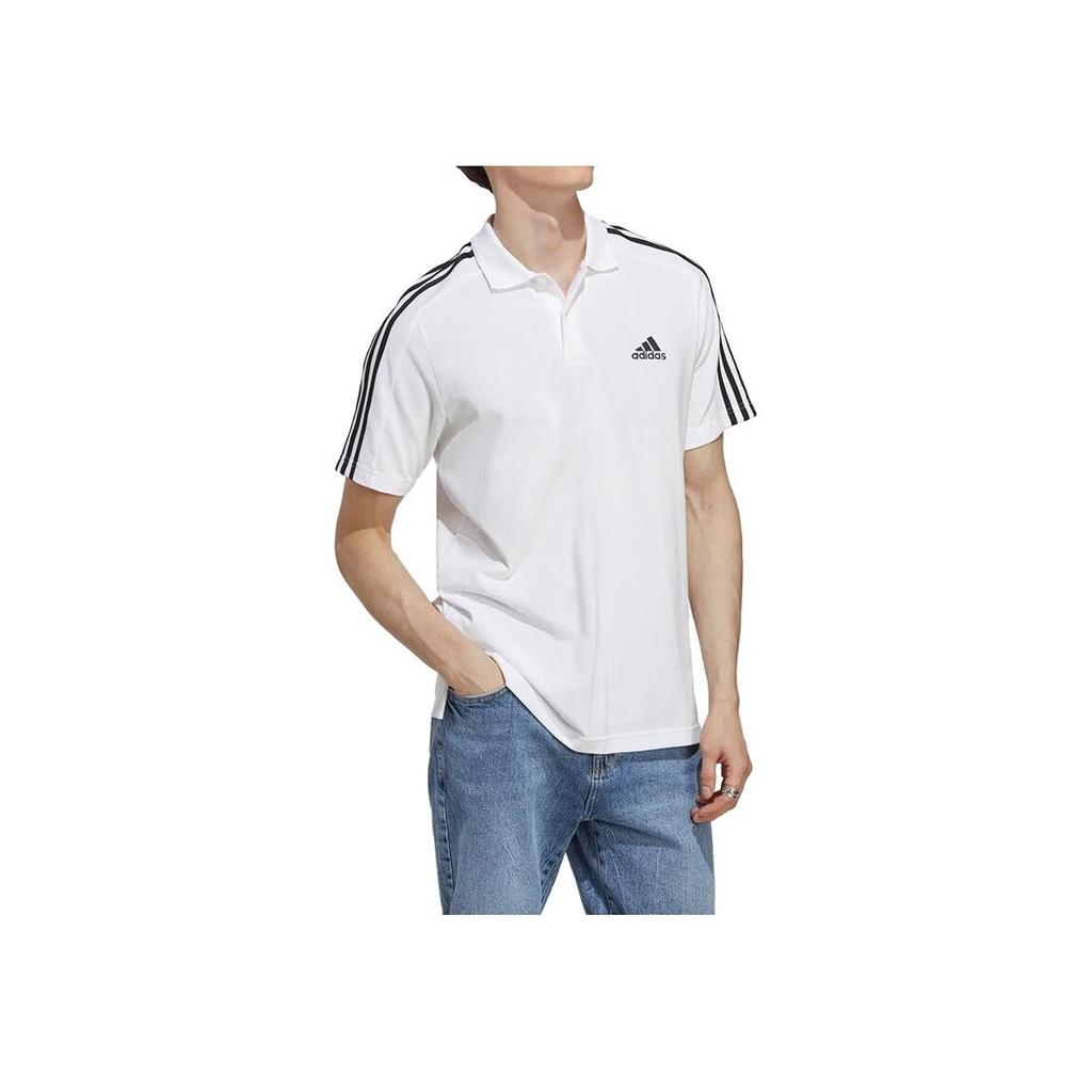 Adidas Embroidered Logo Half-Button Short Sleeve Polo Shirt Men Tops White IC9312