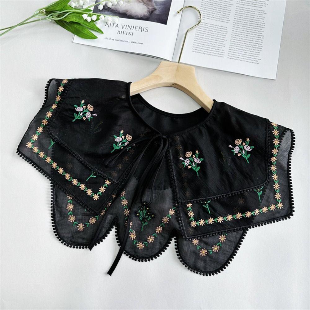 Lace Trim Floral Embroidered False Collar Double-layer Shoulder Wrap  Women Fashion