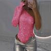 JKASHDK Women's Fashion Casual Solid Color Print Spring Autumn Long Sleeve Oblique Collar Bodysuits